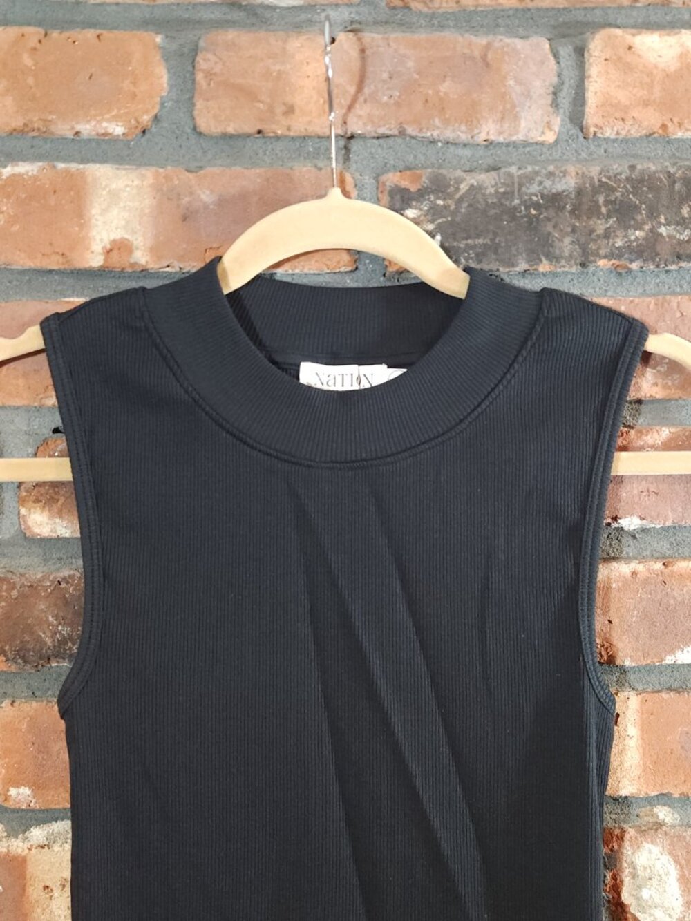 Nation Joan Ribbed Mock Neck Tank Top in Black 90s Minimalist Chic Women's S - Picture 6 of 10